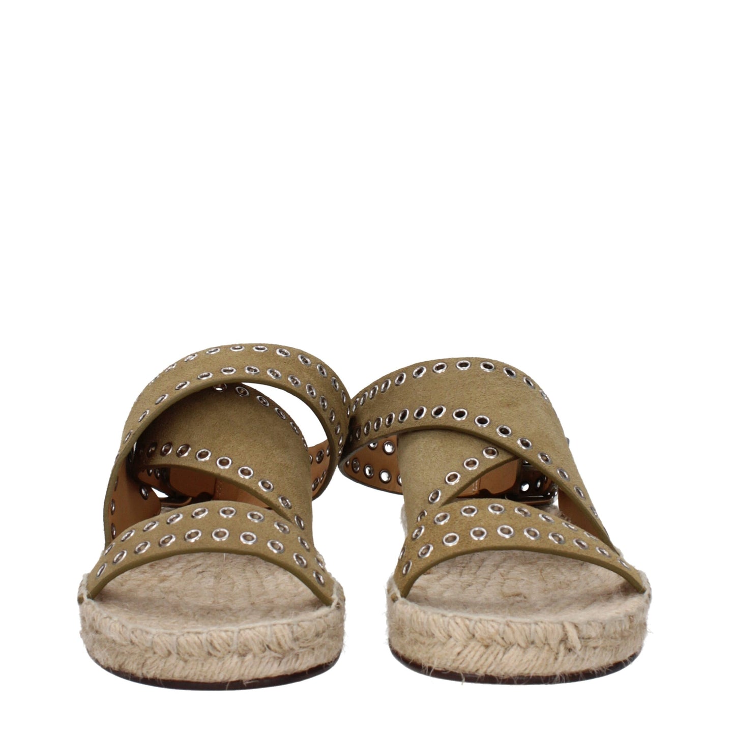 Green Leather Flat Sandals