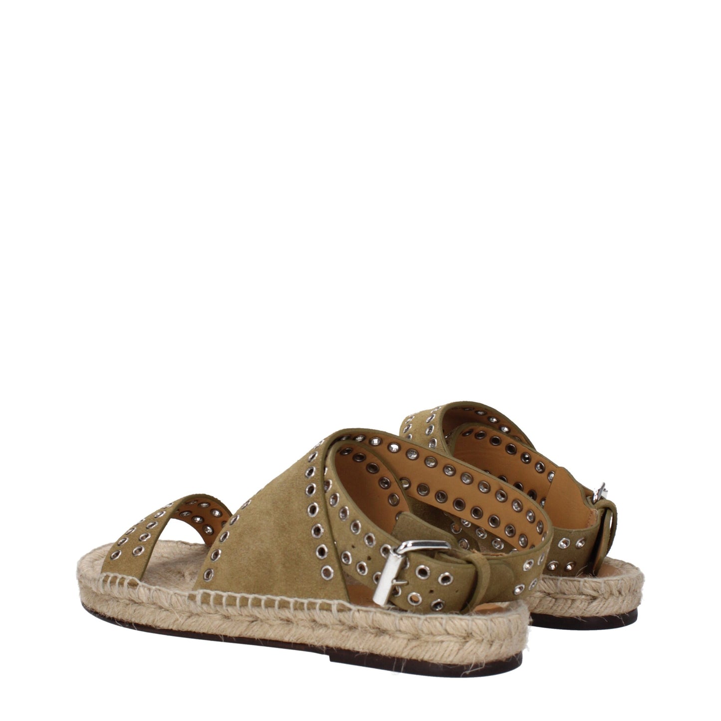 Green Leather Flat Sandals