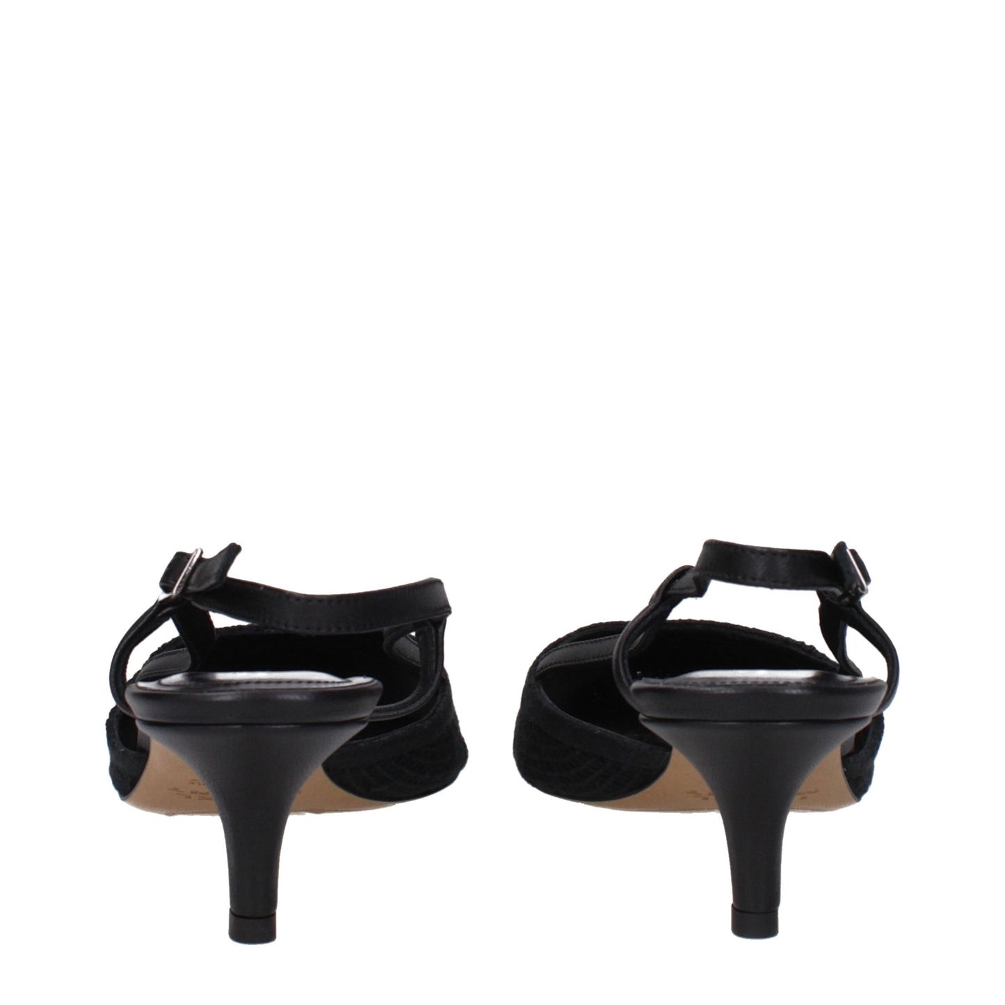 Black Fabric Mid Heel Pumps