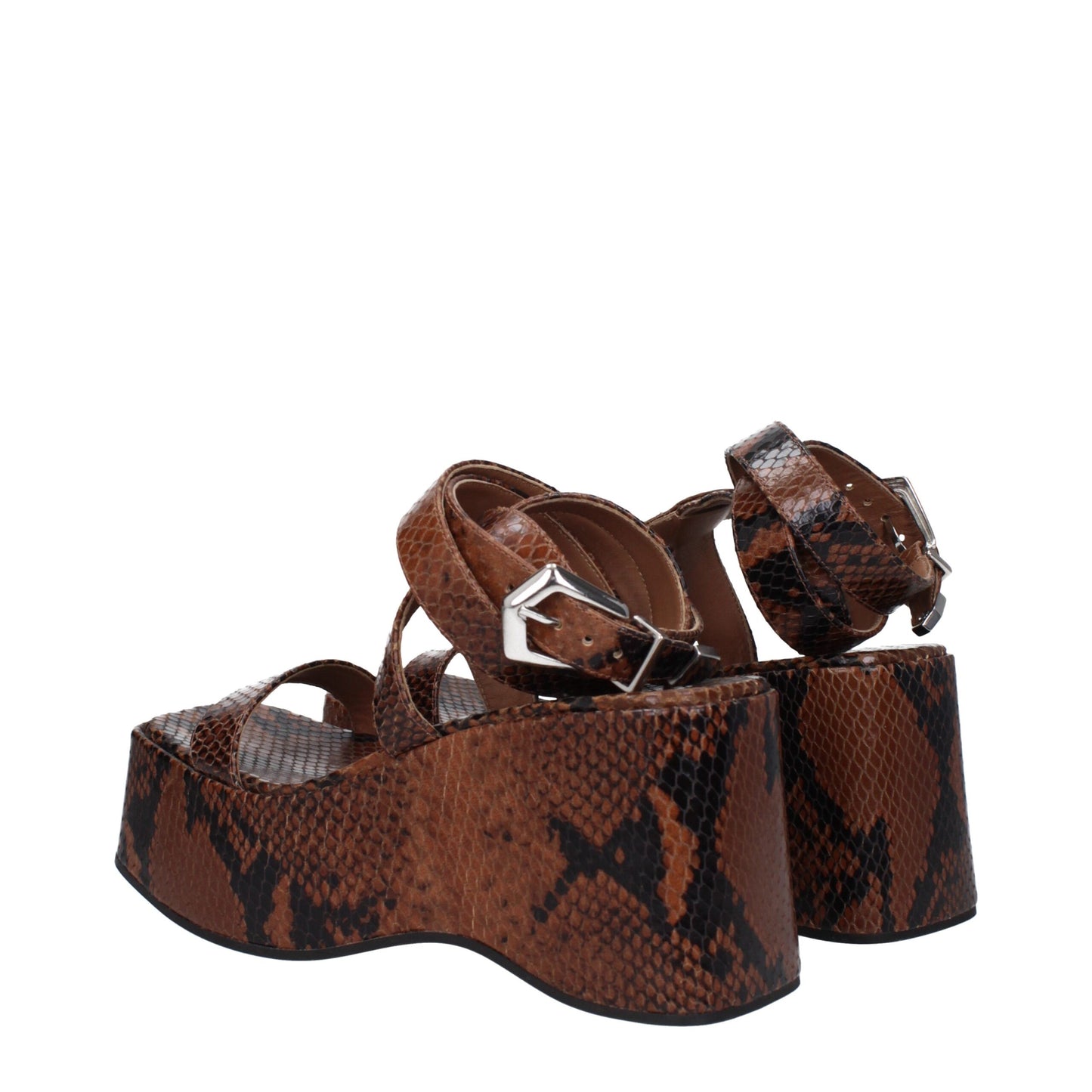 Brown Leather Wedges Sandals