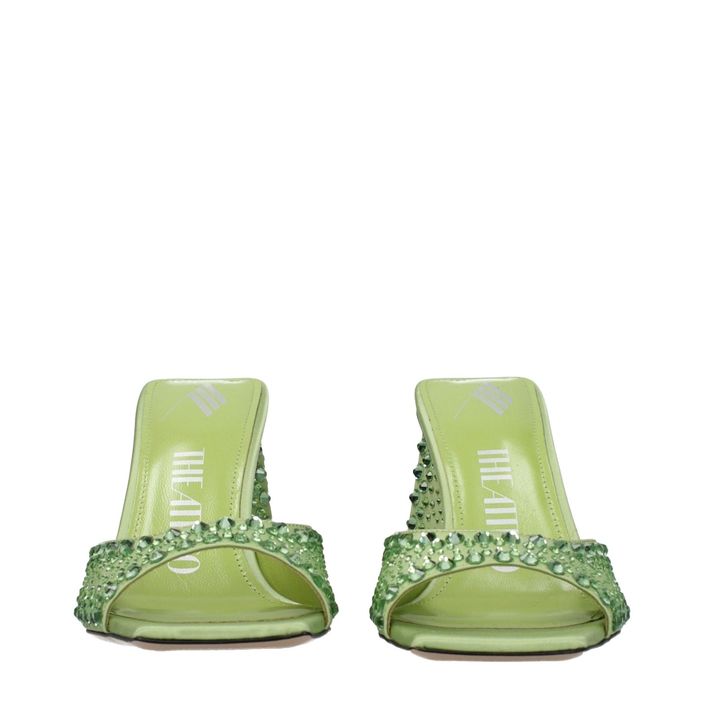 Green Satin Stiletto Heels Sandals