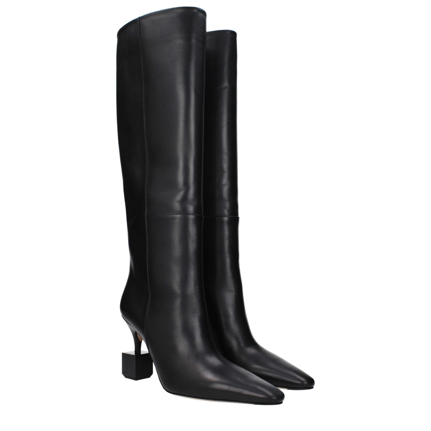 Black Leather High Heel Boots
