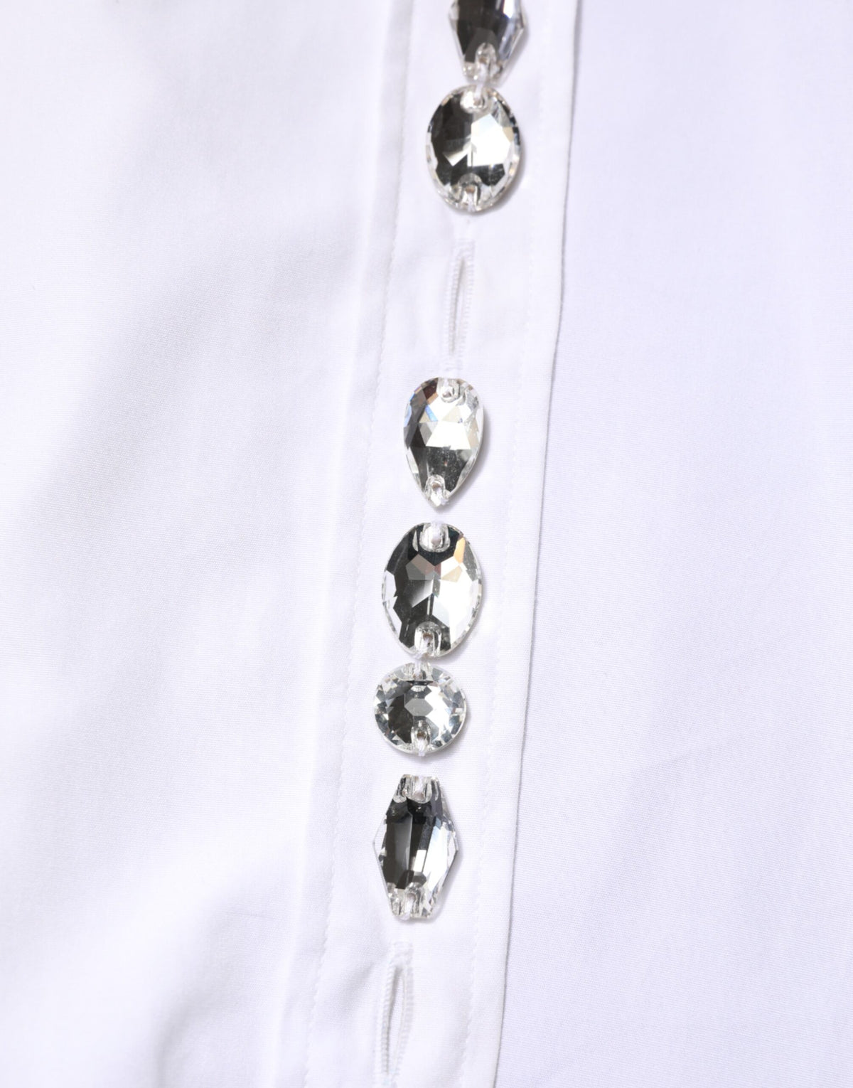 White Crystal Embellished Collared Shirt Top