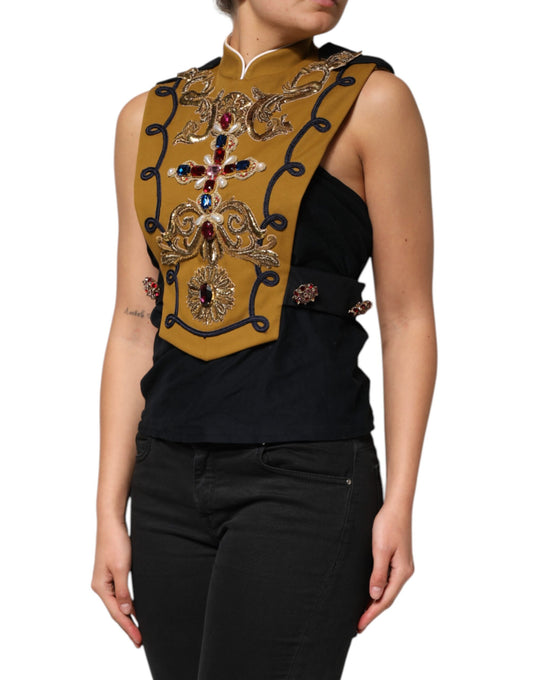 Yellow Crystal Cross Runway Vest Jacket Top
