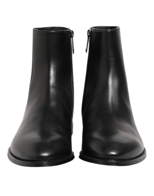 Black Leather Mid Calf Men Boots Shoes