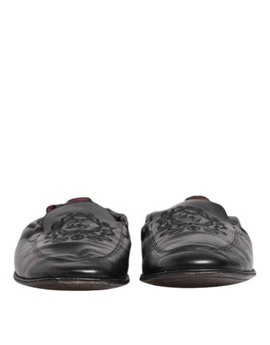 Black Leather Slip On Men Flat Loafers Shoes