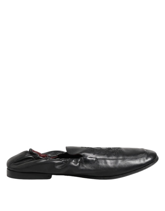 Black Leather Slip On Men Flat Loafers Shoes