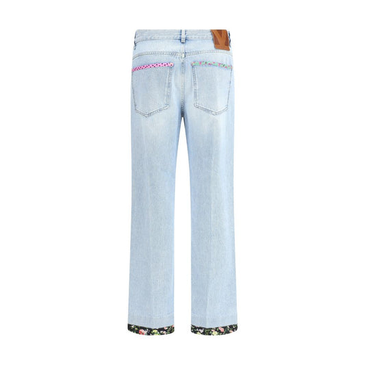 Blue Cotton Straight-Leg Jeans