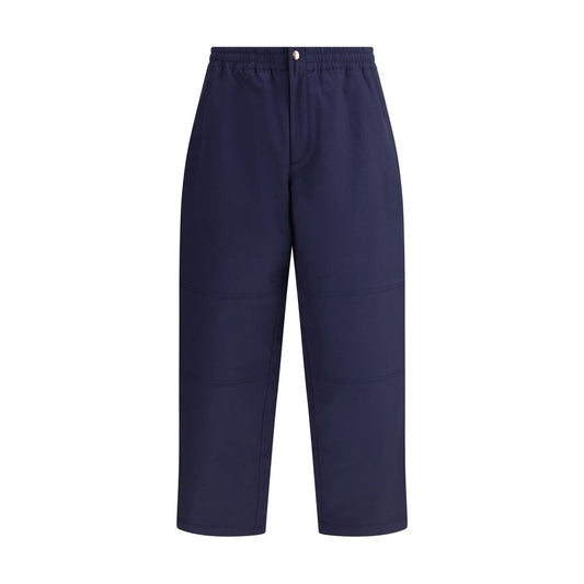 Blue Cotton Casual Pants