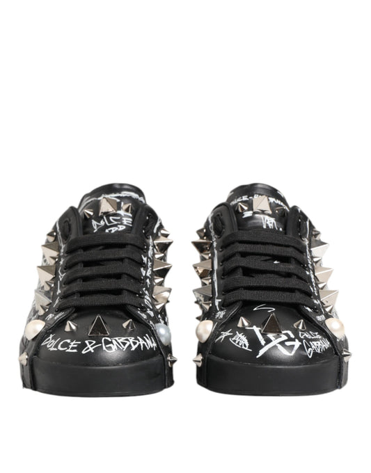 Black Portofino Stud Embellished Sneakers Shoes