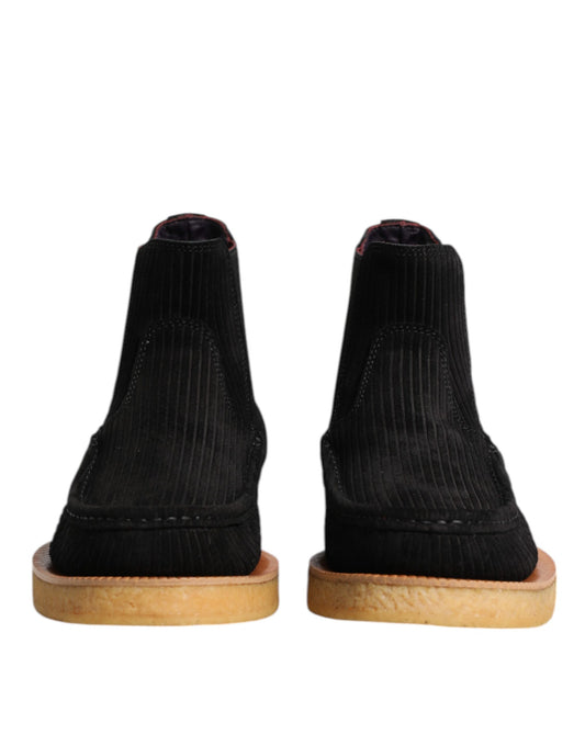 Black Calf Suede Slip On Ankle Boots Shoes