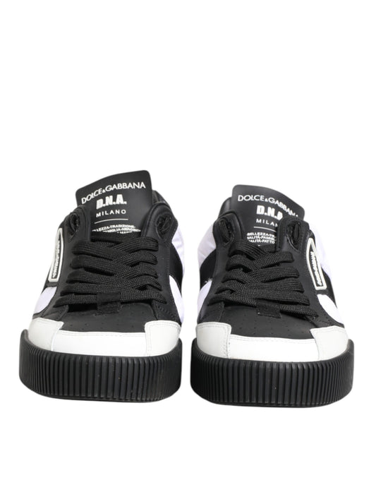 Black White Leather MIAMI Low Top Sneakers Shoes