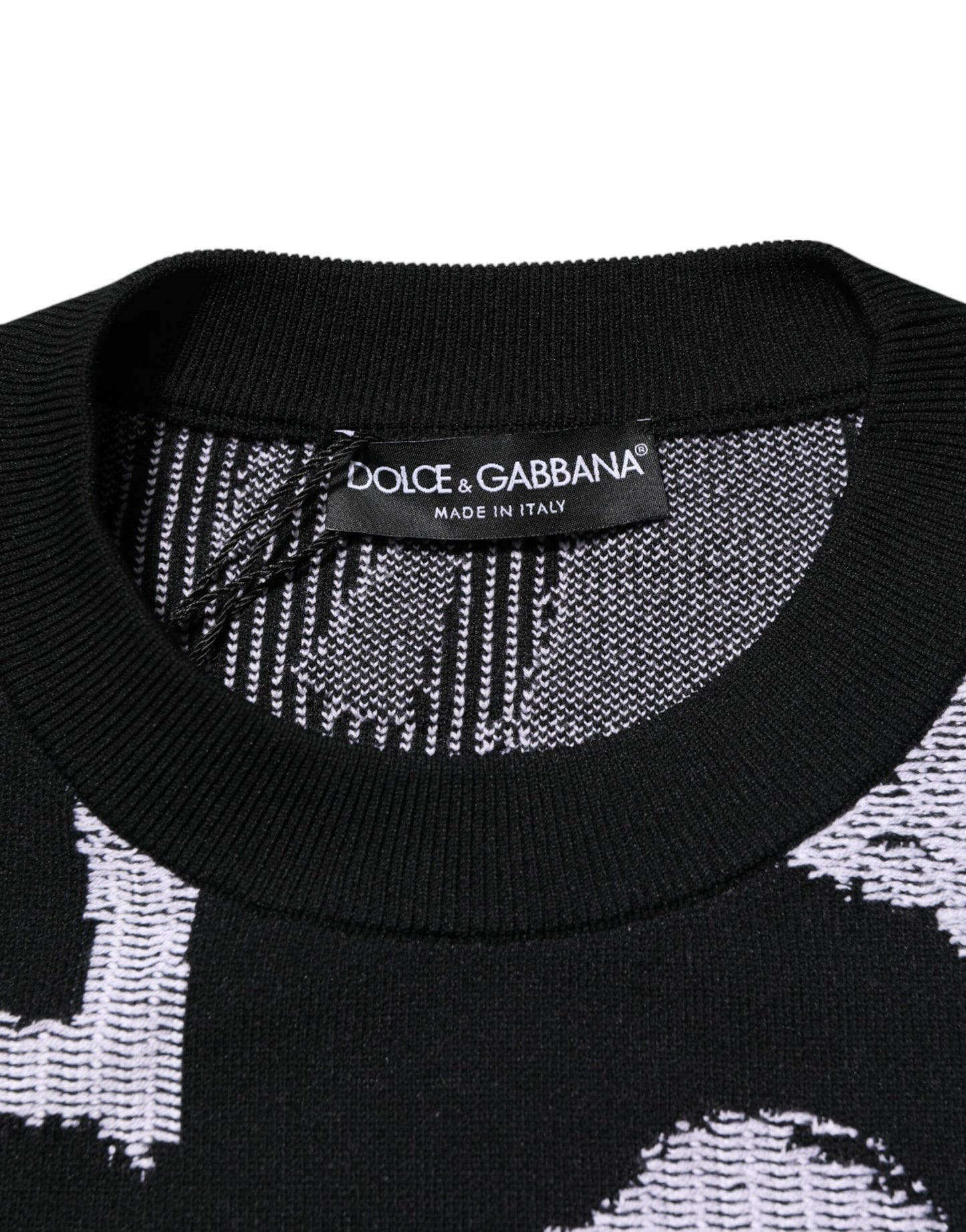 Black Nylon Wool Heart Print Pullover Sweater