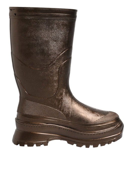 Metallic Bronze Pull On Rain Boots Shoes