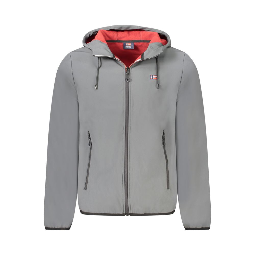 Gray Polyester Men's Hooded Jacket