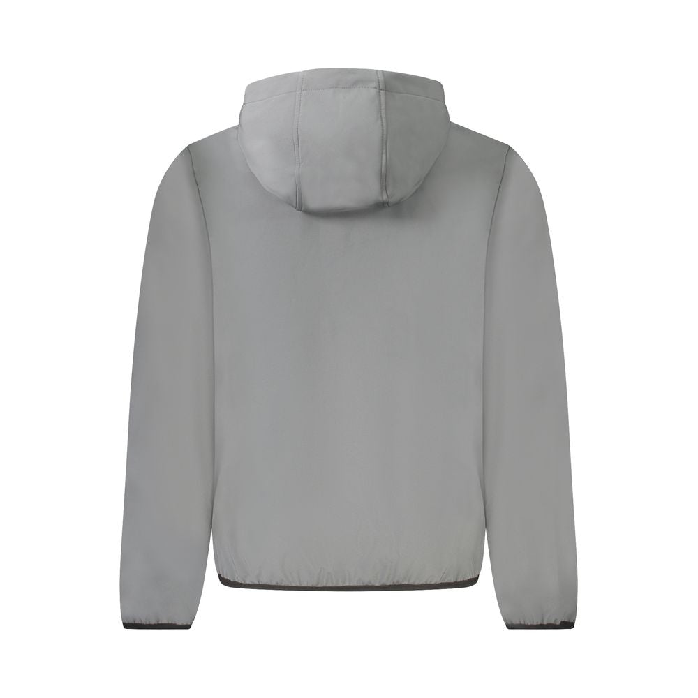 Gray Polyester Men's Hooded Jacket