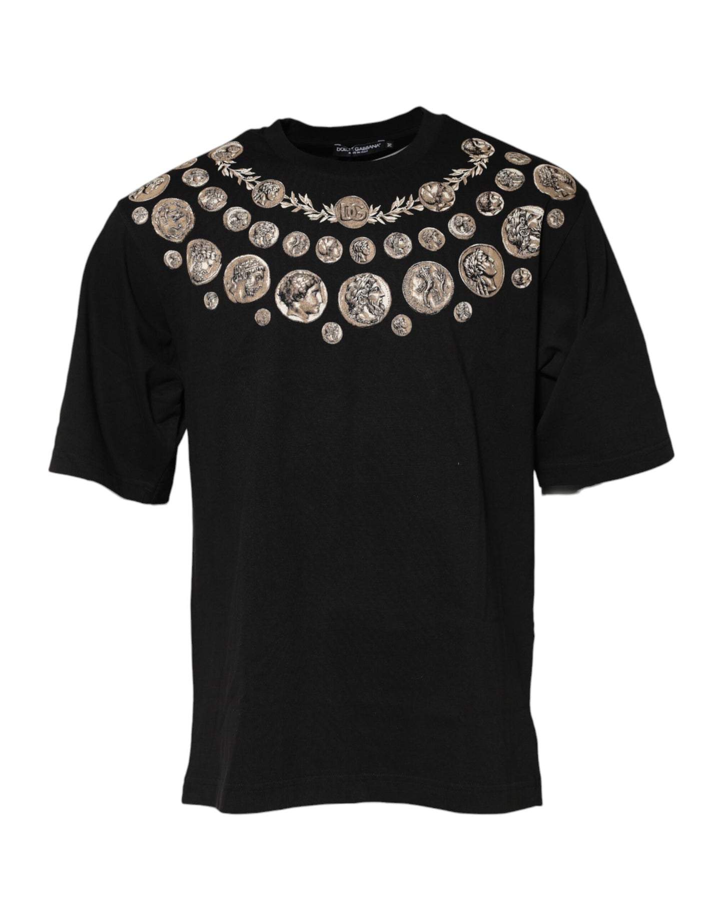 Black Coin Print Cotton Crew Neck T-shirt