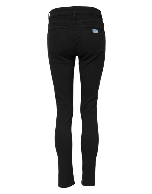 Black Cotton Skinny Mid Waist Denim Jeans