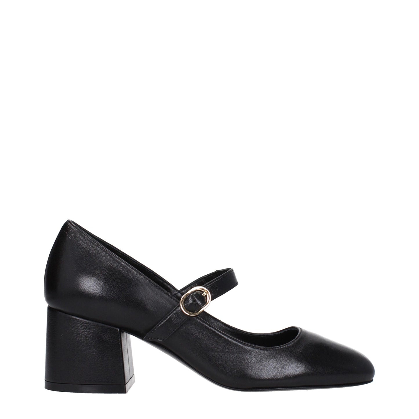 Black Leather Mid Heel Pumps