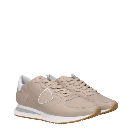 Beige Leather Low Top Sneakers