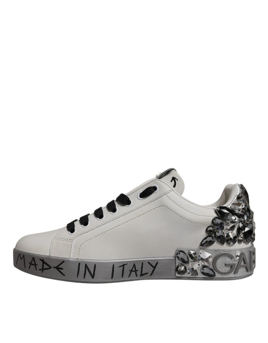 White Crystal Logo Portofino Sneakers Shoes