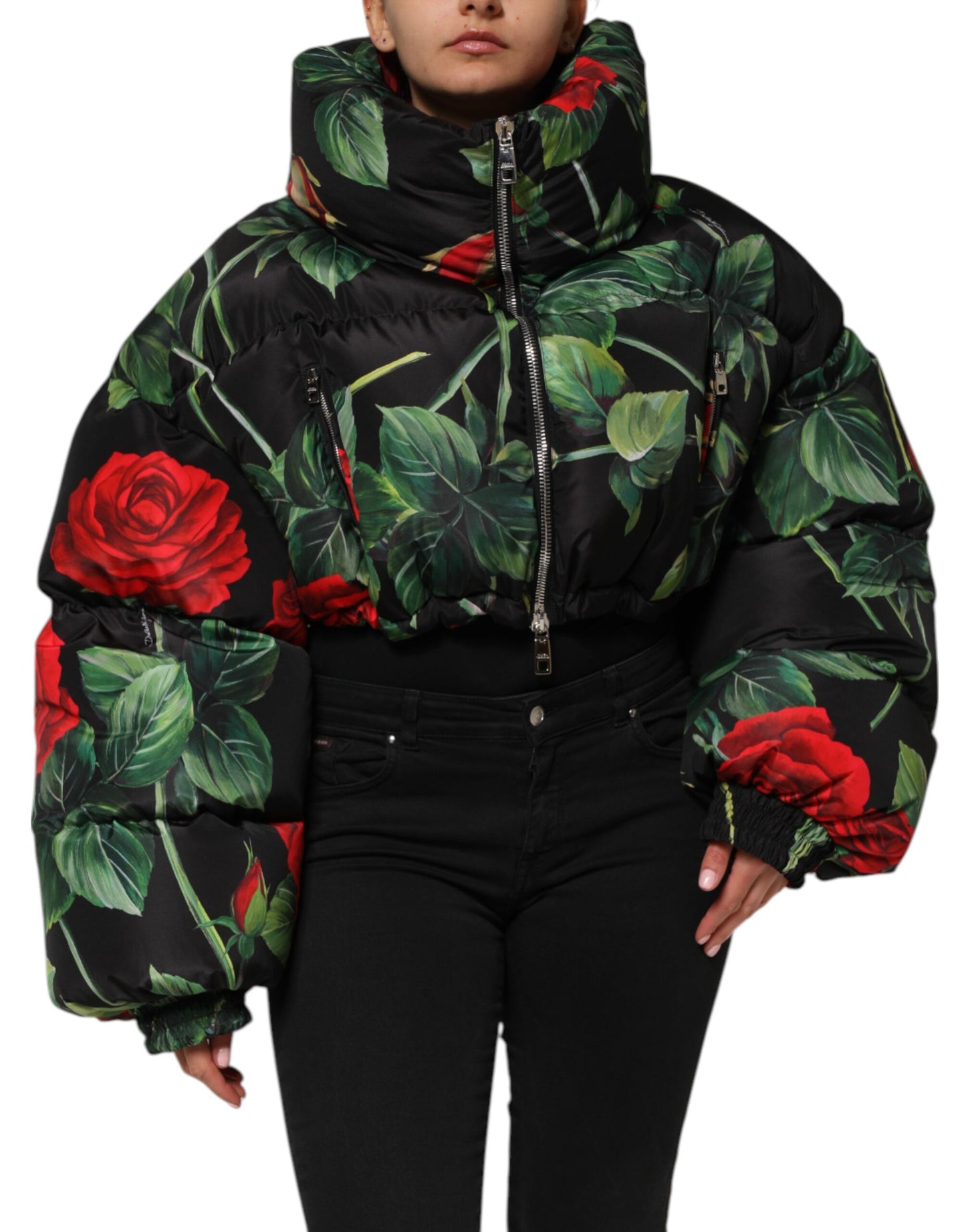 Multicolor Floral Puffer Coat Full Zip Jacket
