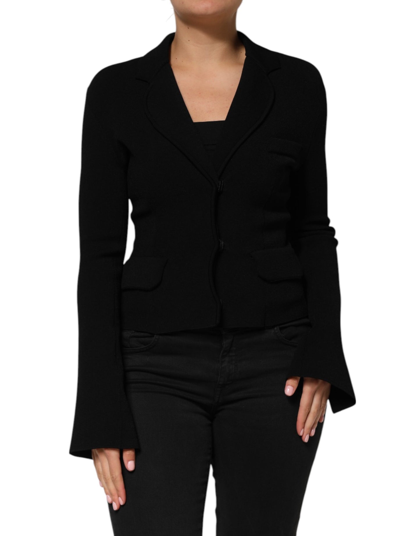 Black Viscose Single Breasted Blazer Jacket