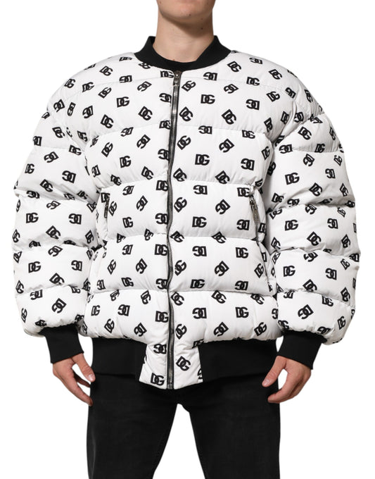 White DG Monogram Full Zip Quilted Jacket