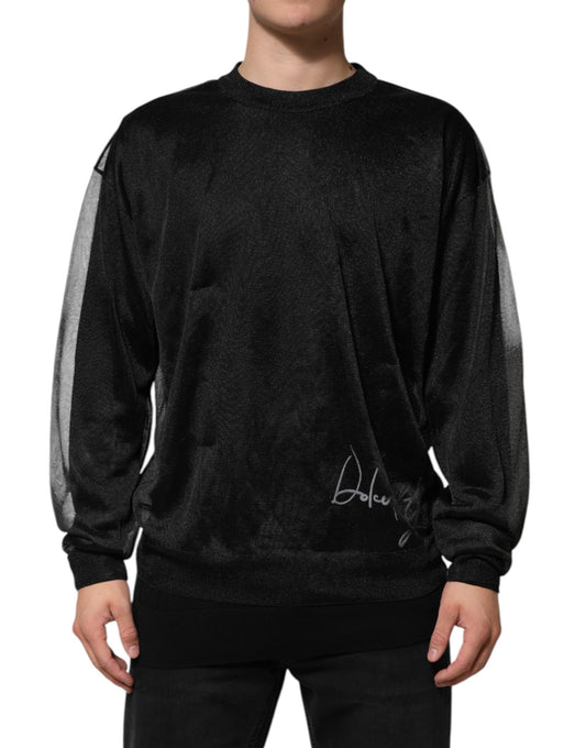 Black Polyester Pullover Sweatshirt Sweater