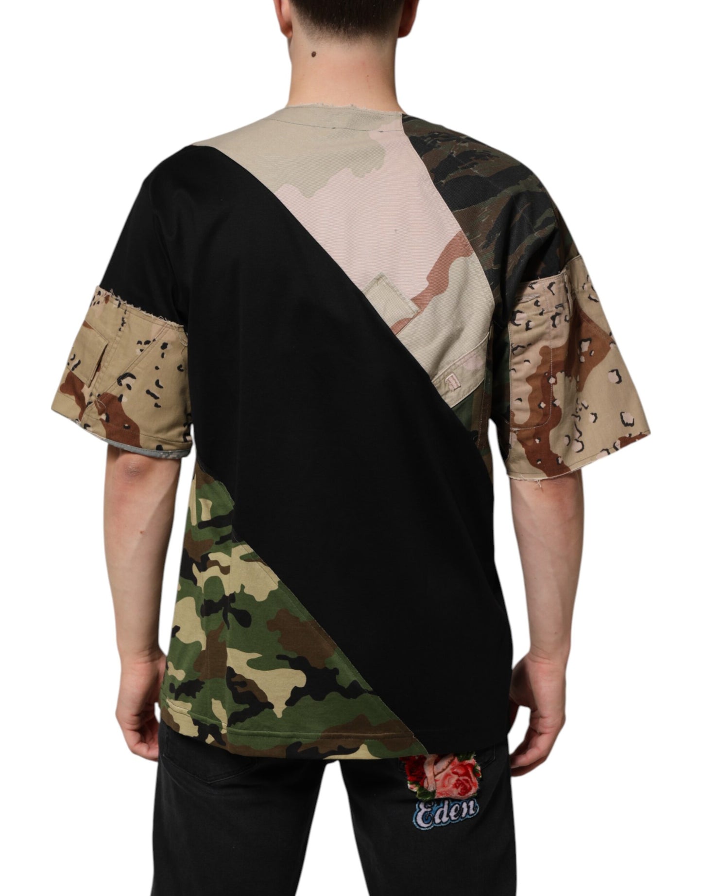 Multicolor Patchwork Cotton CrewNeck T-shirt