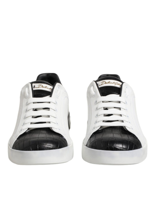 White Black Leather Portofino Sneaker Shoes