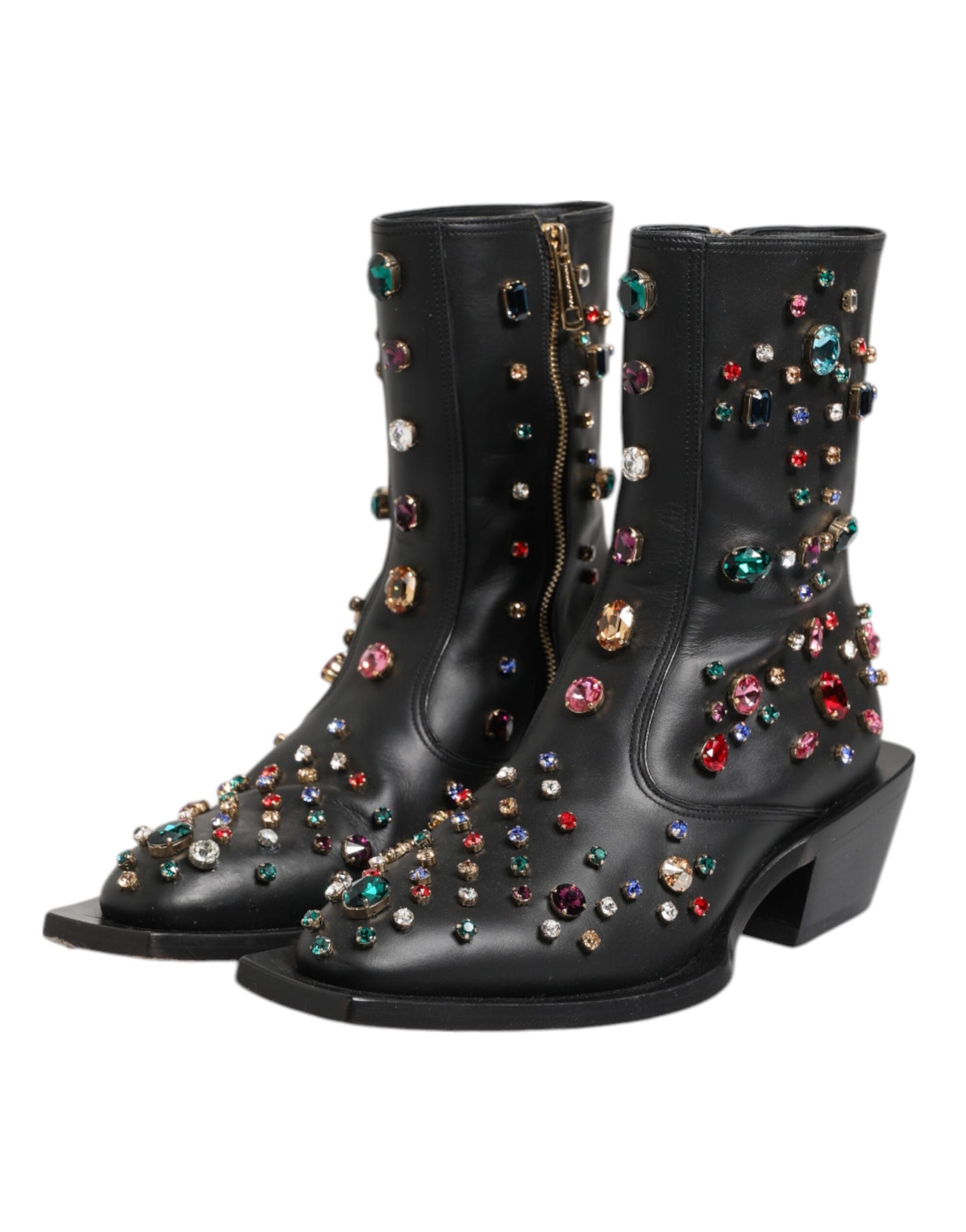 Black Crystal Cowboy Leather Men Boots Shoes