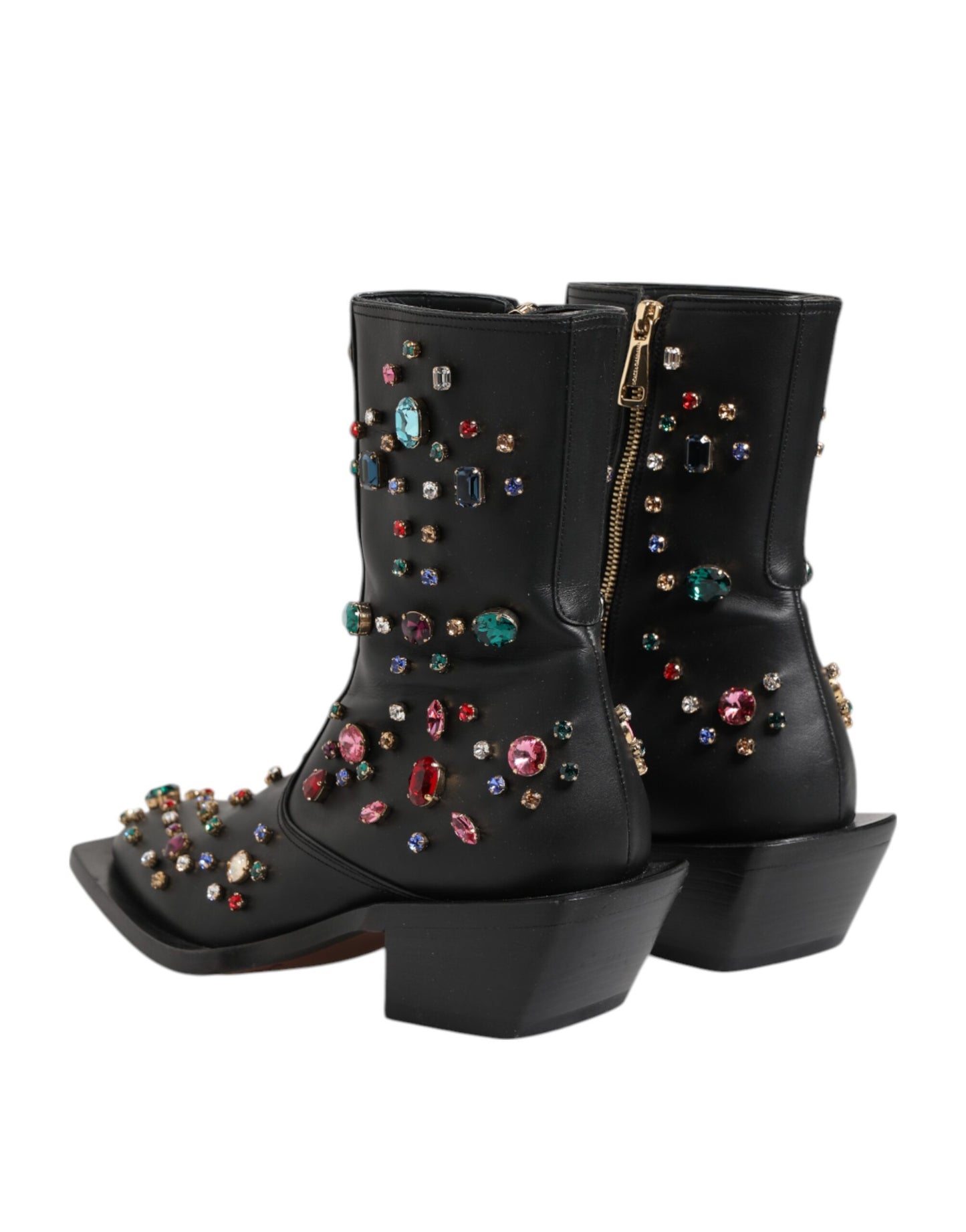 Black Crystal Cowboy Leather Men Boots Shoes