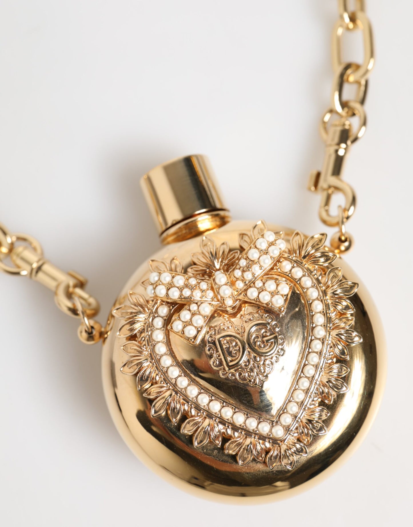 Gold Brass Rhinestone Devotion Charm Pendant Necklace
