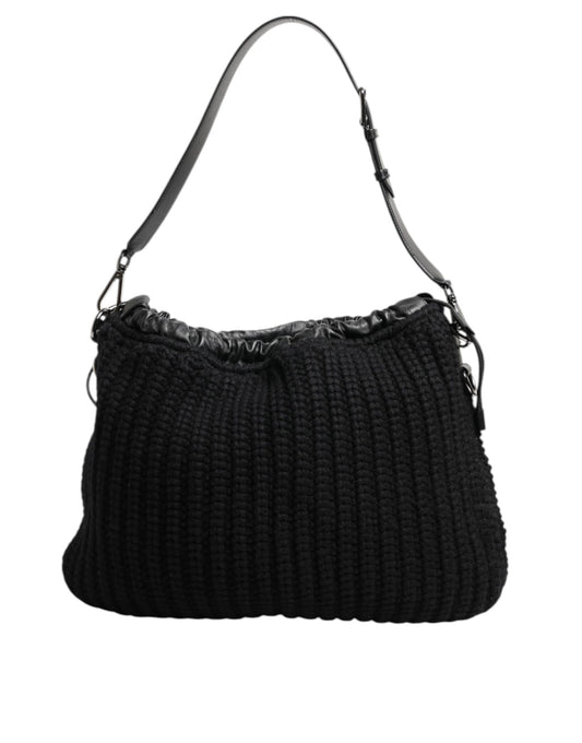 Black Cashmere Knitted Leather Shoulder Women Borse Bag