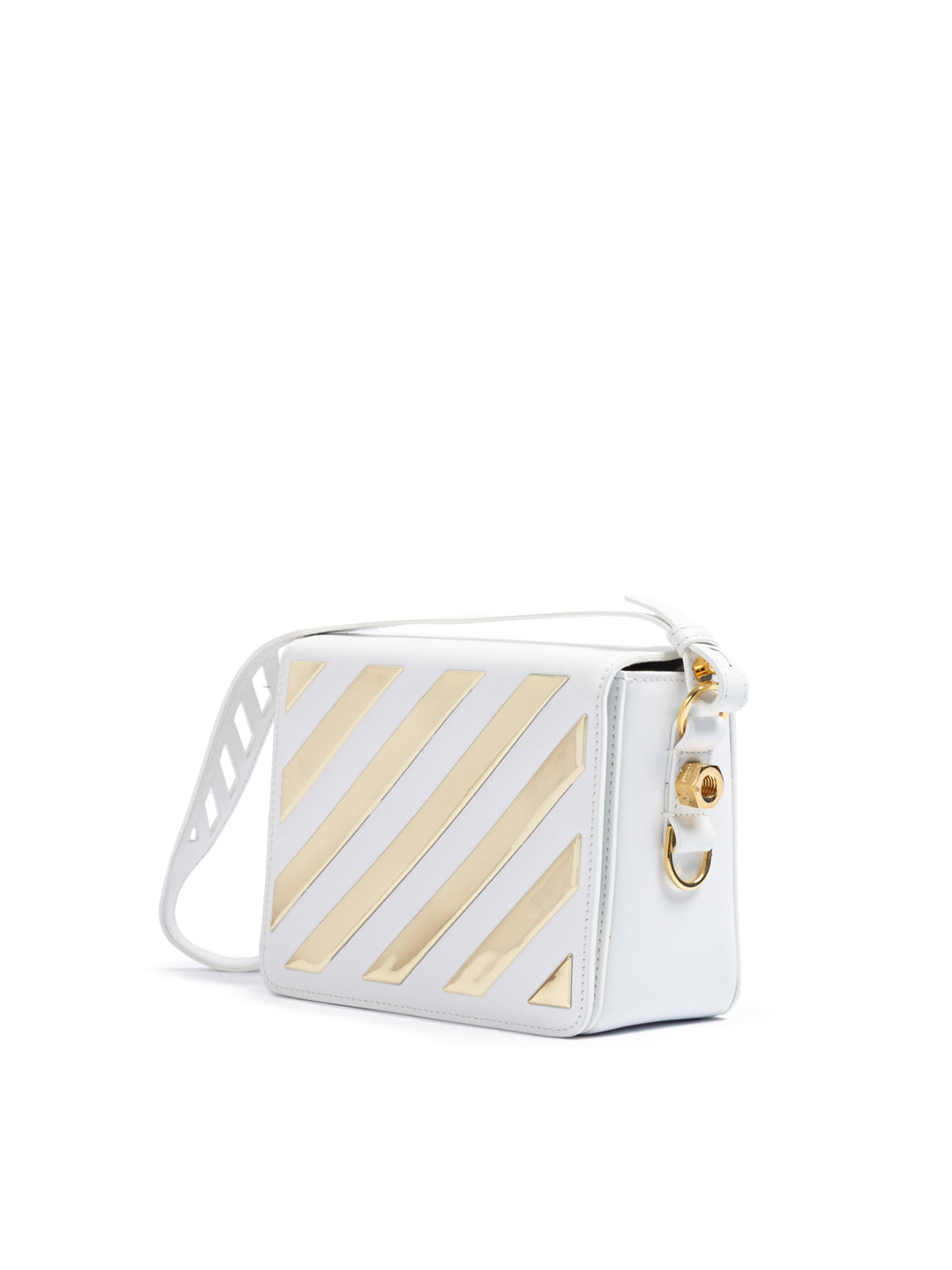 White/Gold Metallic Stripe Crossbody Bag