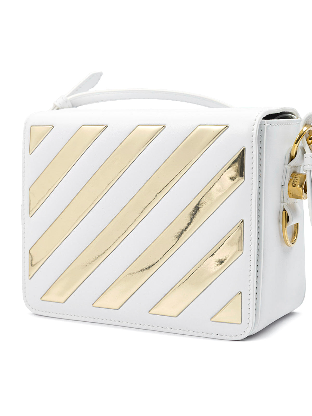 White/Gold Metallic Stripe Crossbody Bag