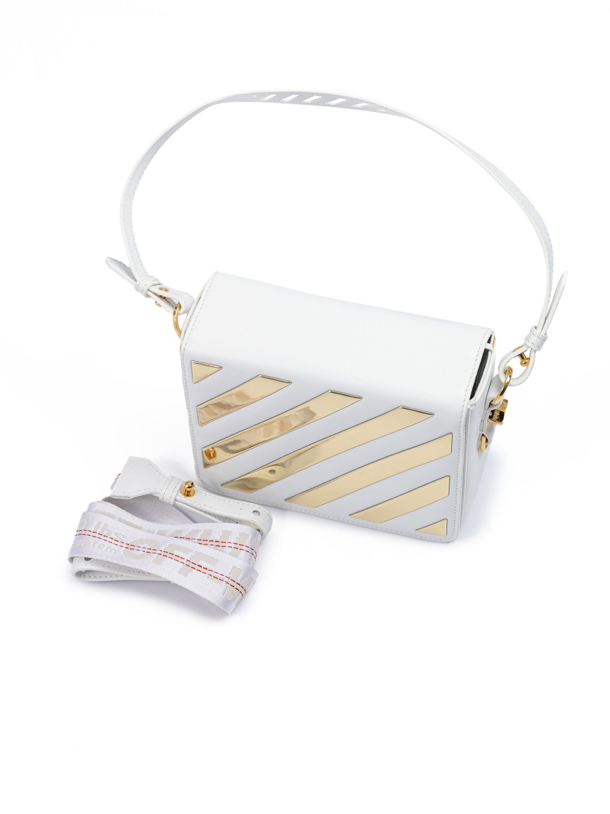White/Gold Metallic Stripe Crossbody Bag