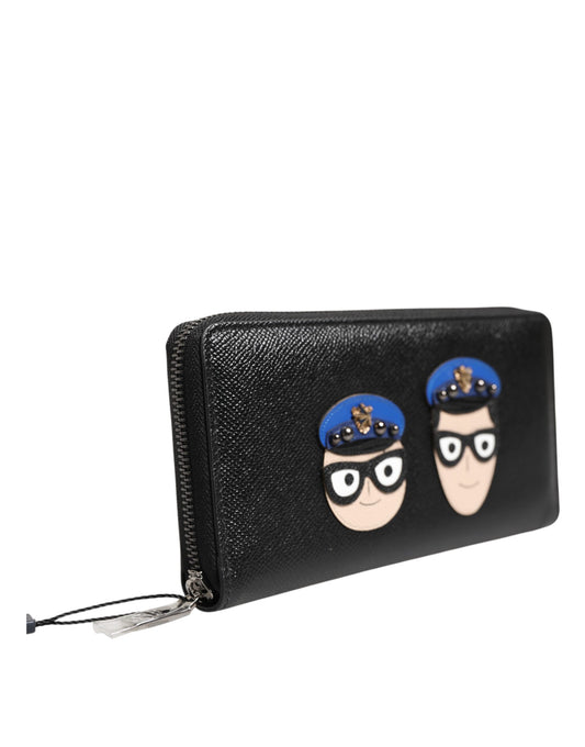 Black Leather #DGFAMILY Zipper Continental Mens Wallet