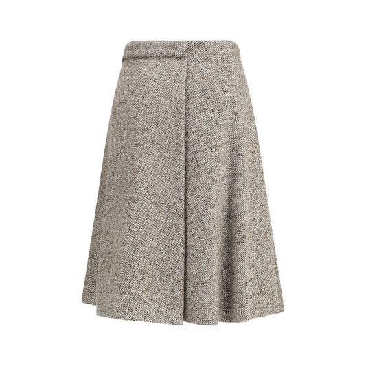 Brown Fleece Wool Midi Skirt