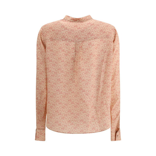 Blouse with foliage print and refined stand-up collar