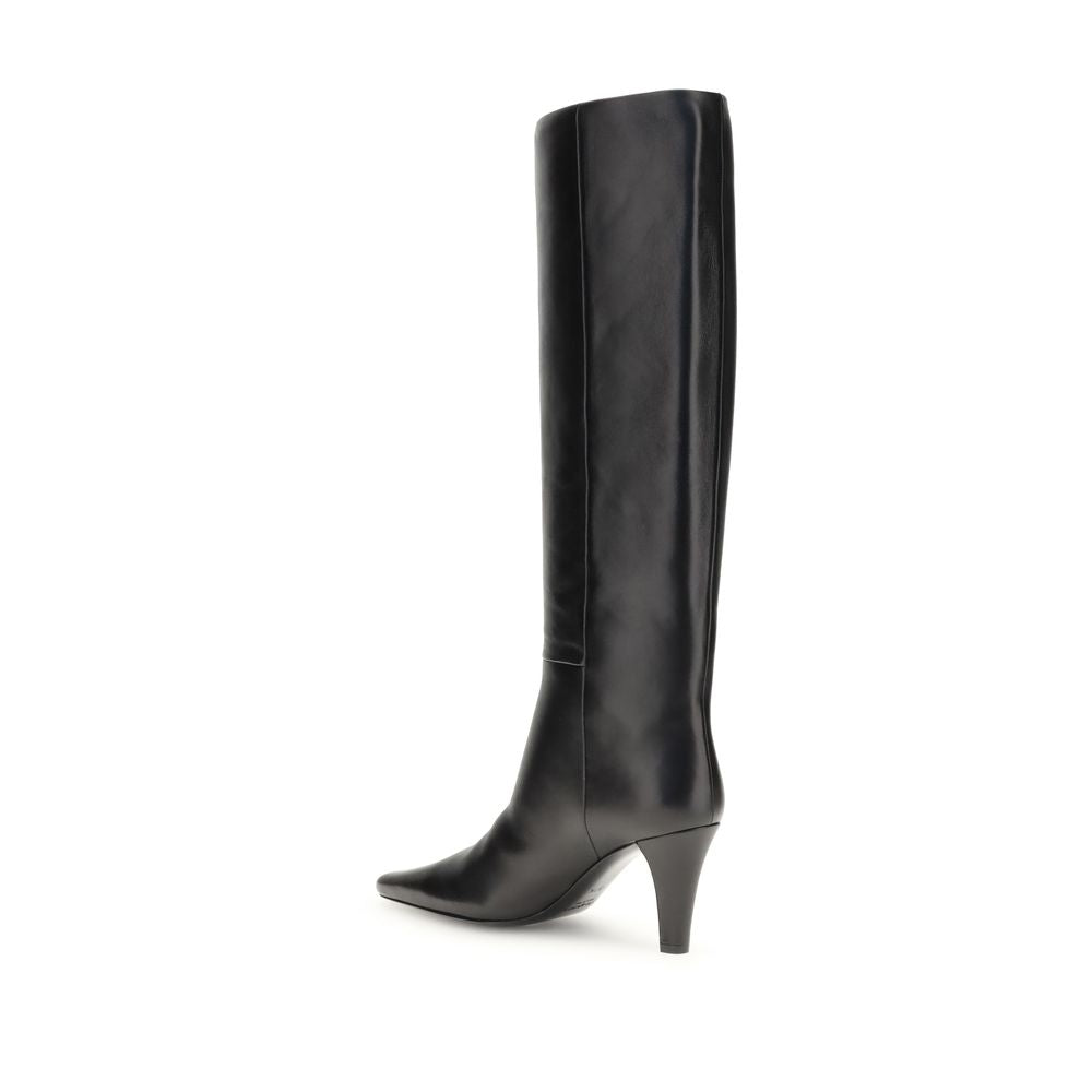 Black Leather High Heel Boots