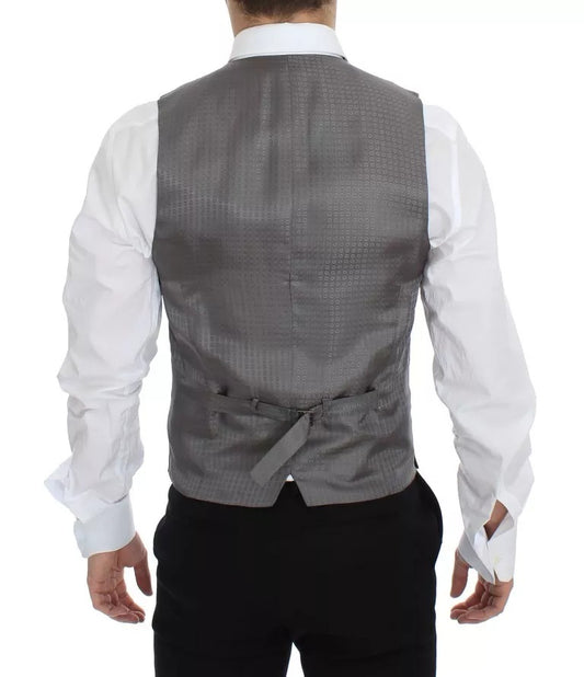 Gray Striped Formal Dress Gilet Vest
