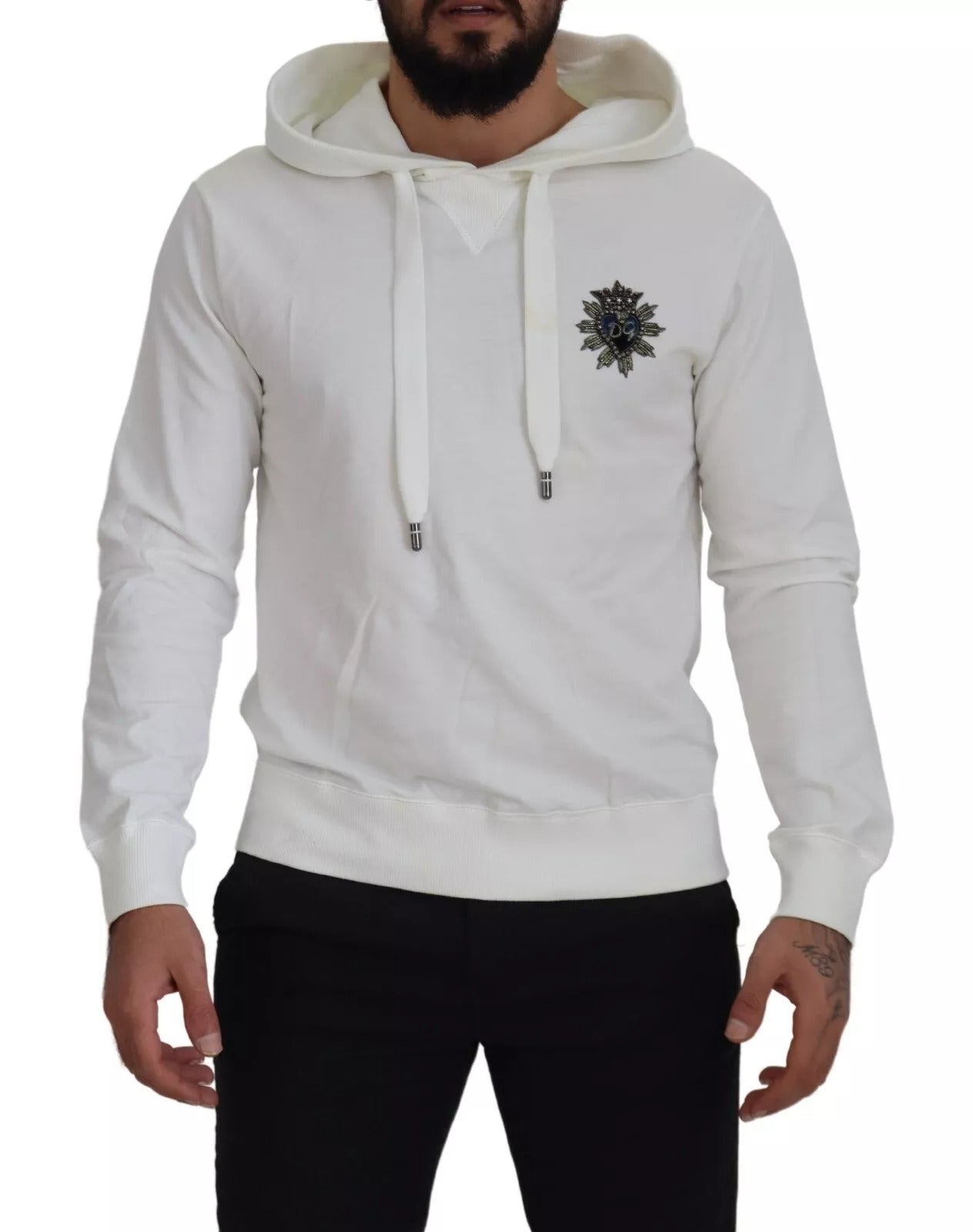 White Cotton Hooded Sweatshirt Sweater