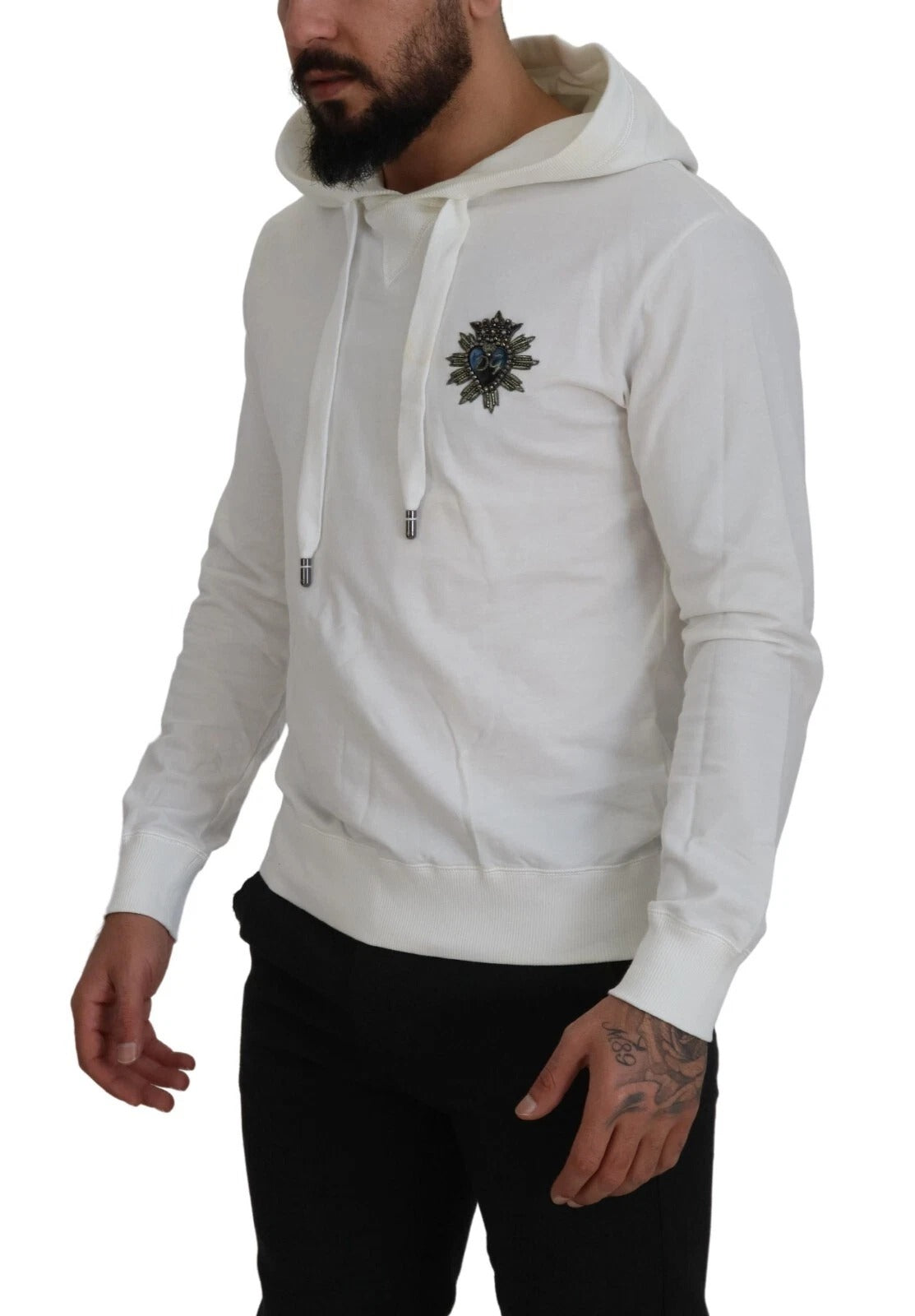 White Cotton Hooded Sweatshirt Sweater