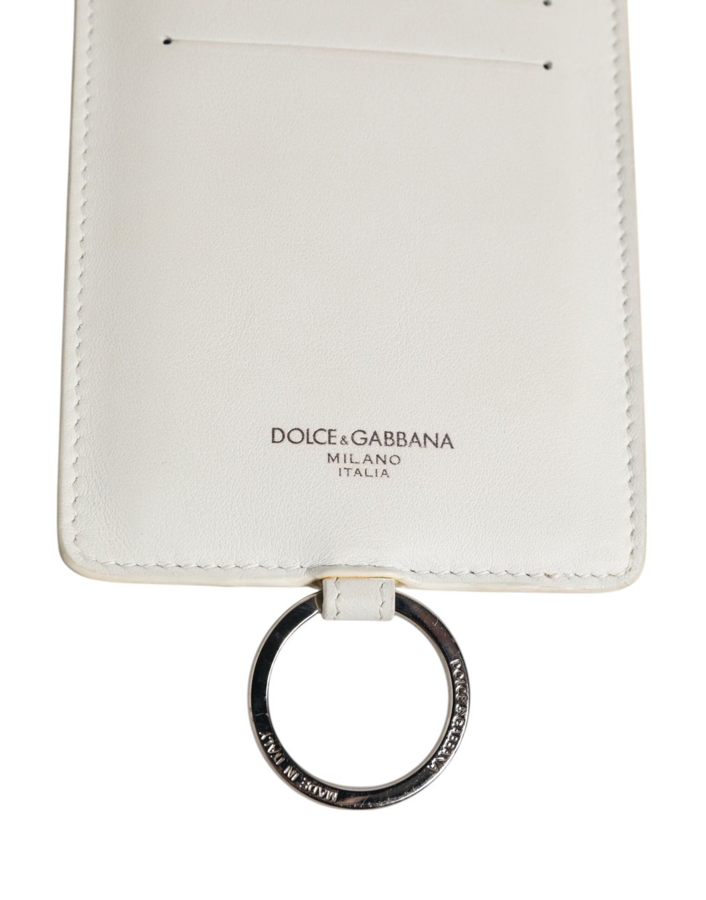 White Calf Leather Lanyard Logo Card Holder Men Wallet
