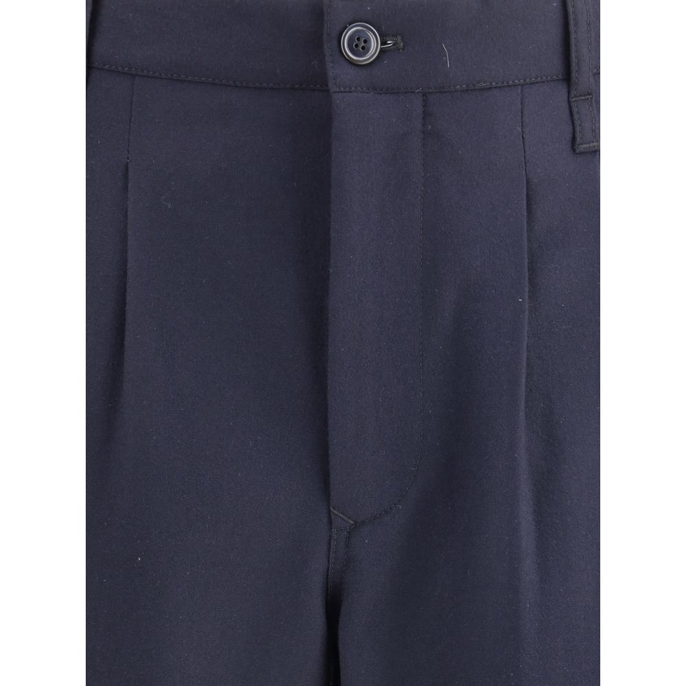Blue Fleece Wool Casual Pants