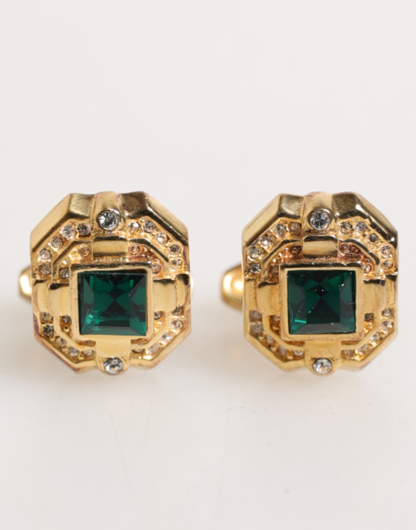 Emerald Green Crystal Gold Tone 925 Sterling Accessory Cufflink