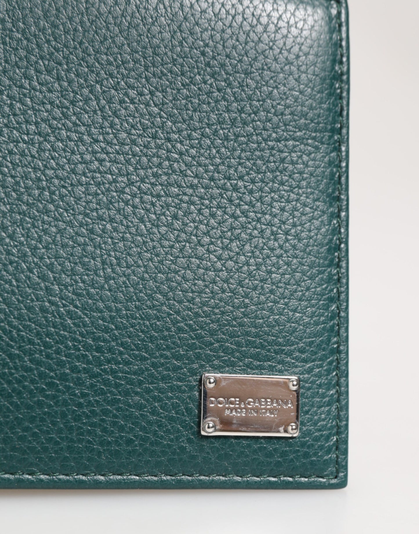 Green Leather DG Logo Engrave Bifold Card Holder Wallet