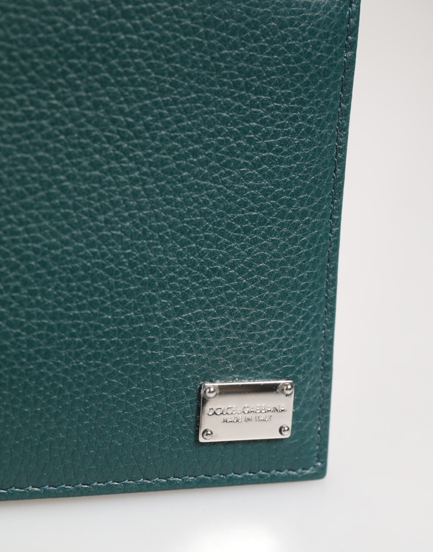 Green Leather DG Logo Plaque Bifold Card Holder Wallet